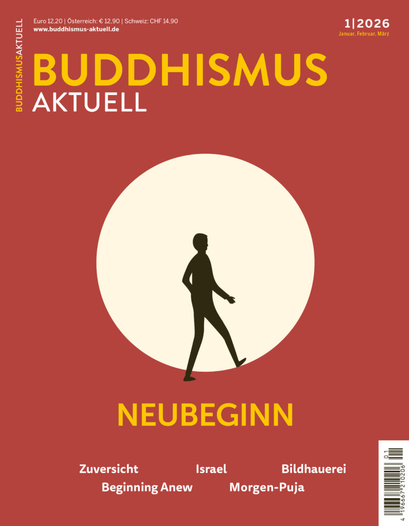 Titelblatt von BUDDHISMUS aktuell 1/2026 – Neubeginn. Ein Mensch in einem Kreis