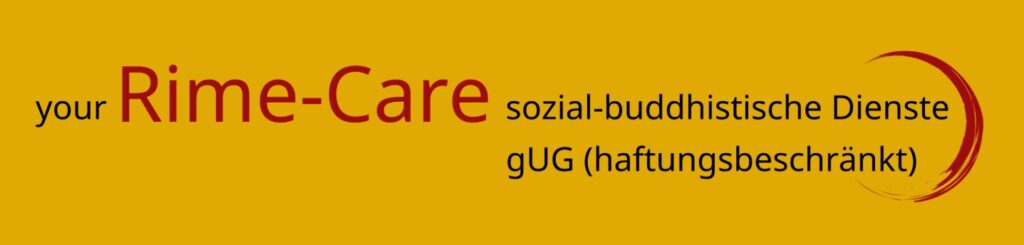 auf gelbem Hintergrund: "your Rime-Care – soziale-buddhistische Dienste gUG (haftungsbeschränkt)